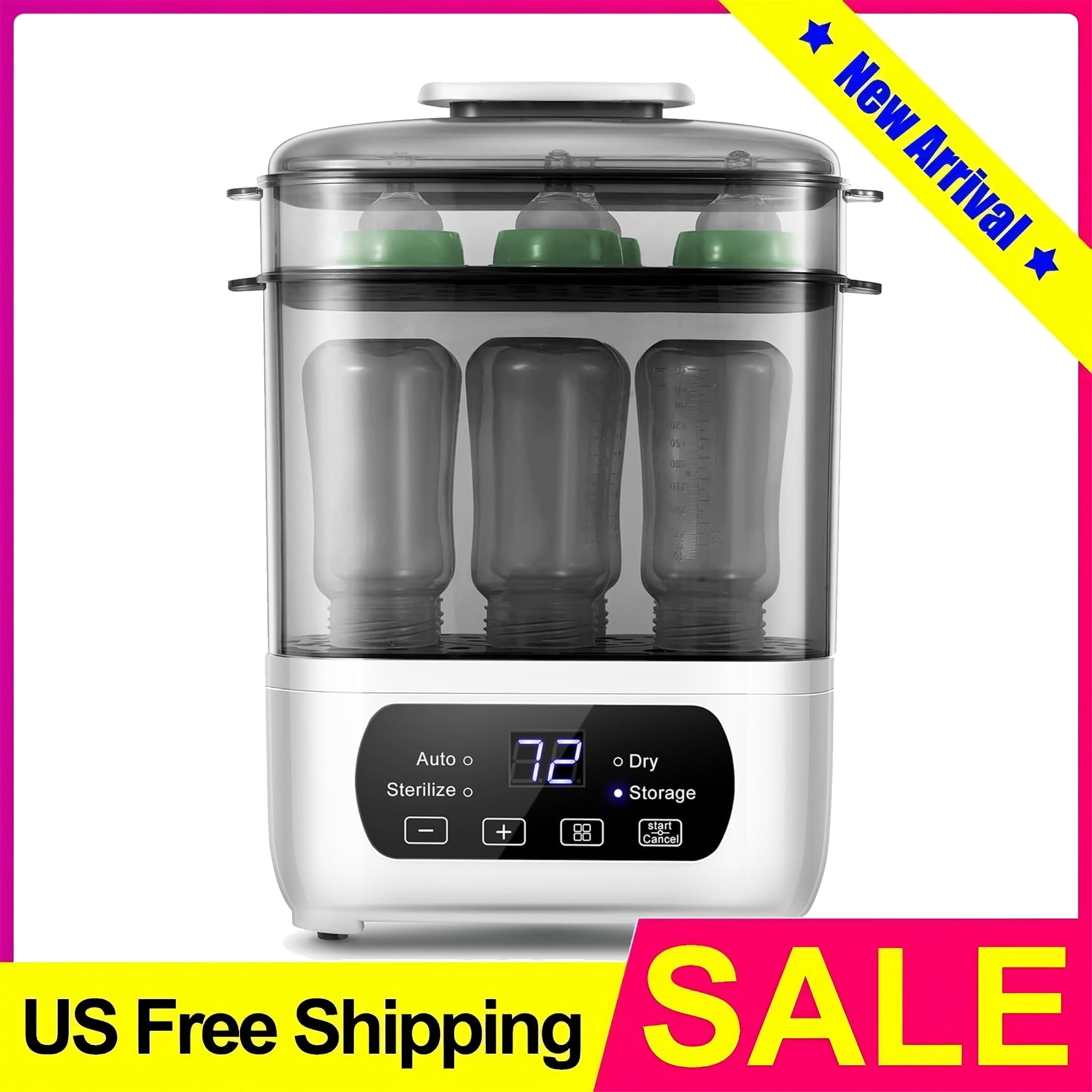 4-in-1 Baby Bottle Steamer and Dryer, Electric Steamer with Fast Drying, Universal Fit for All Bottles, LED Touch Screen & Auto Shut-Off Protection Time and energy saving BPA free,