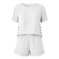 thumbnail image 4 of Hvogkswy Two Piece Linen Sets for Women, Solid Color Short Sleeve Crew Neck Tops and Button Waist Shorts with Pockets Lightweight Breathable Summer Outdoor Vacation&Casual Set, 4 of 7