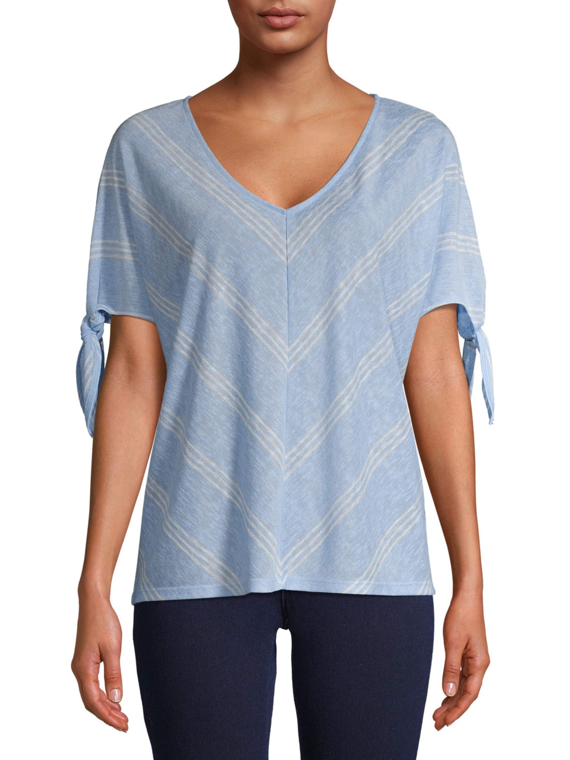Time and Tru Women's V-Neck Tie Detail T-Shirt - Walmart.com