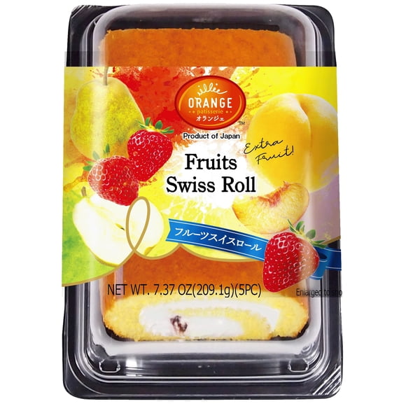 "ORANGE" Japanese Swiss Roll Cake, Milk Cream with Fruits, 209.1g, Frozen, Swiss Roll Cake Fruits