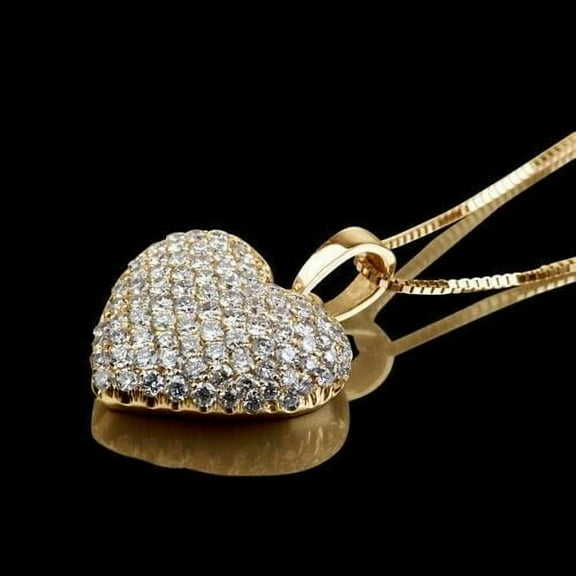 2 Ct Round Cut Lab Created Diamond Heart Shape Pendant 14k Yellow Gold Plated Sterling Silver