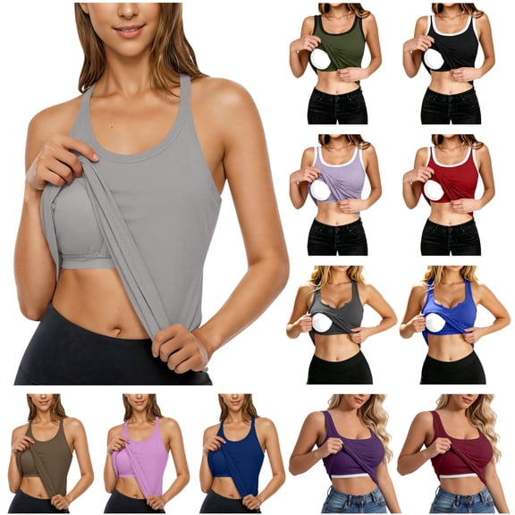 QATAINLAV Womens Tank Tops with Built in Bras Square Neck Sleeveless Basic Shirts Casual Racerback Ribbed Fitted Tank Tops Army Green S