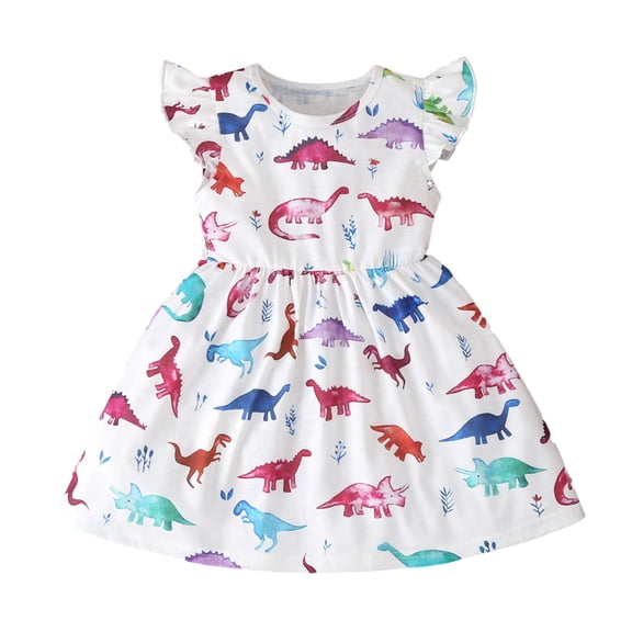 MXIEZI Toddler Casual Flutter Sleeve Swing Sundress Baby Girls Printed Princess Dress Kids Summer Light Dresses for Girls 18 Months-6 Years