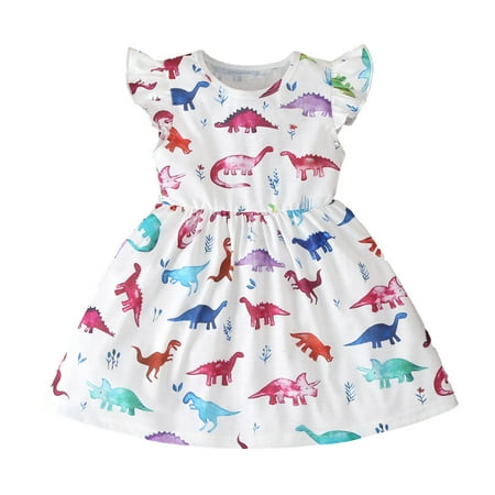 

MXIEZI Toddler Casual Flutter Sleeve Swing Sundress Baby Girls Printed Princess Dress Kids Summer Light Dresses for Girls 18 Months-6 Years