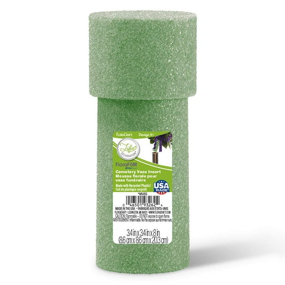 FloraCraft Foam Memorial Vase Insert 3.25 inch x 3.25 inch x 8 inch Green