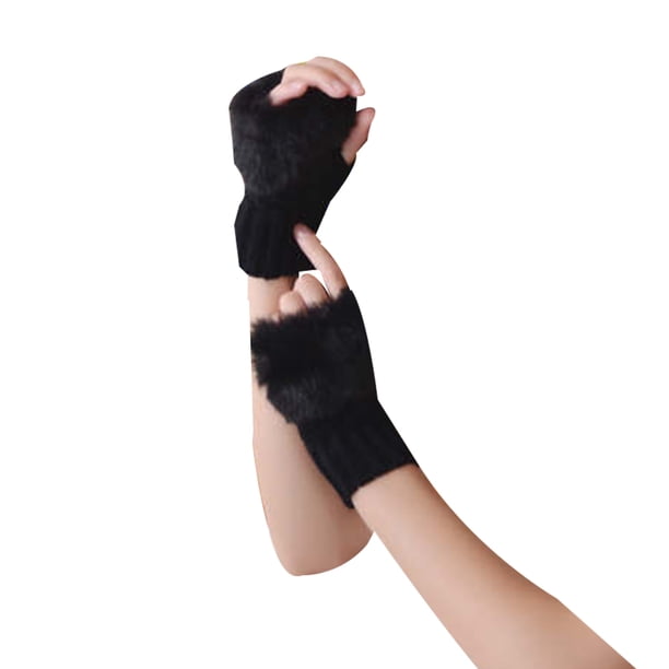 Gants Opéra Sans Doigts Noir Femme - Gants Tricot Extensibles 58cm Pour Mariage Gala Et Soirées