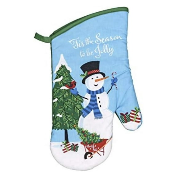 AJS Christmas Winter Theme Kitchen Decor Printed Oven Mitt Featuring The Snowman Tis The Season to be Jolly and a Token of AJS Christmas Cheer! 'Snowman'!