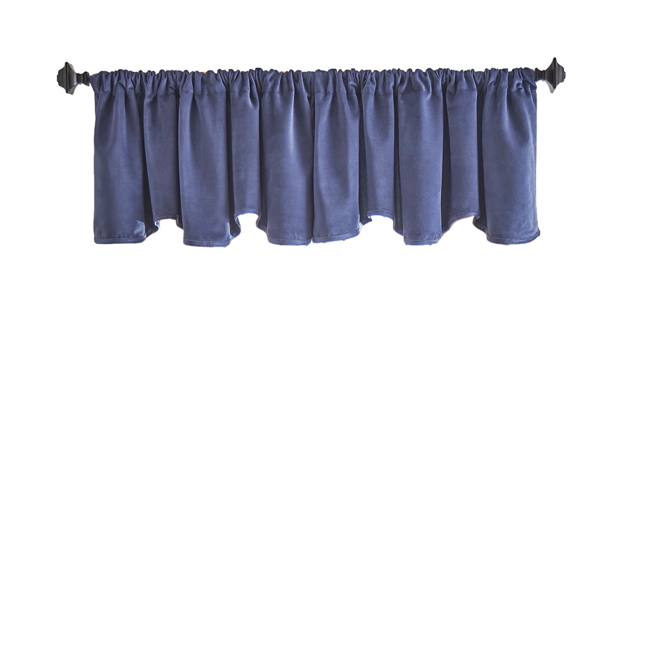 Martha Stewart Lucca Velvet Scallop Valance, Midnight Navy, Rod Pocket, Indoor, Adult, 1 Piece, 50" x 18"