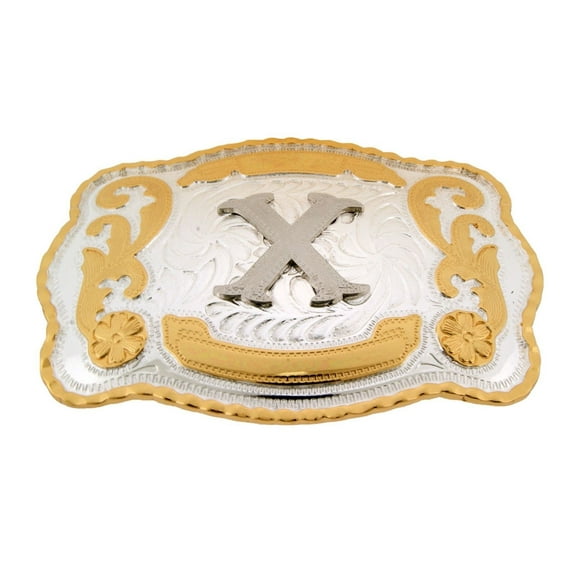 Silver Initial Letter (X) Monogram Belt Buckle Gold Metal Cowboy Rodeo Western