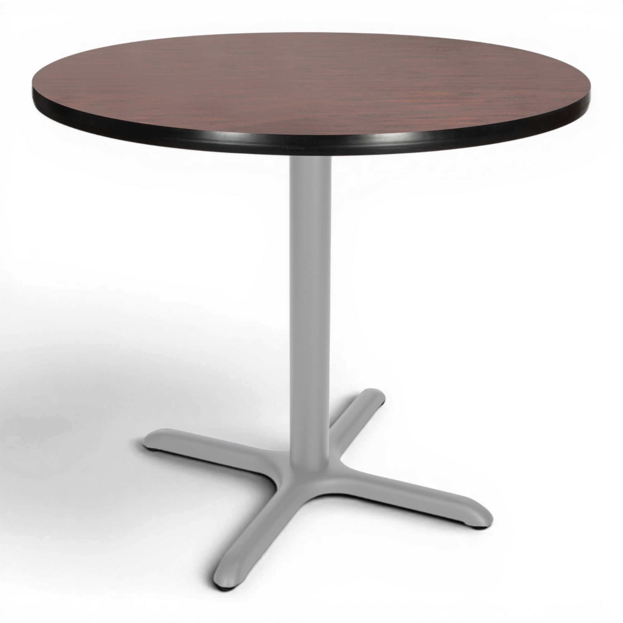 Hampden Furnishings Bennet Collection Steel Frame 36" Round Top, X Base, 30" Height, Cafe Table Grey Frame/Mahogany Top
