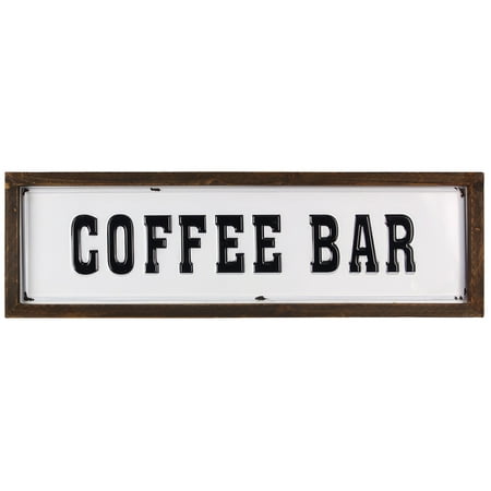 Porcelain Enamel Sign - Coffee Bar Enamel with Wood Frame Wall Sign 20.25 Inches