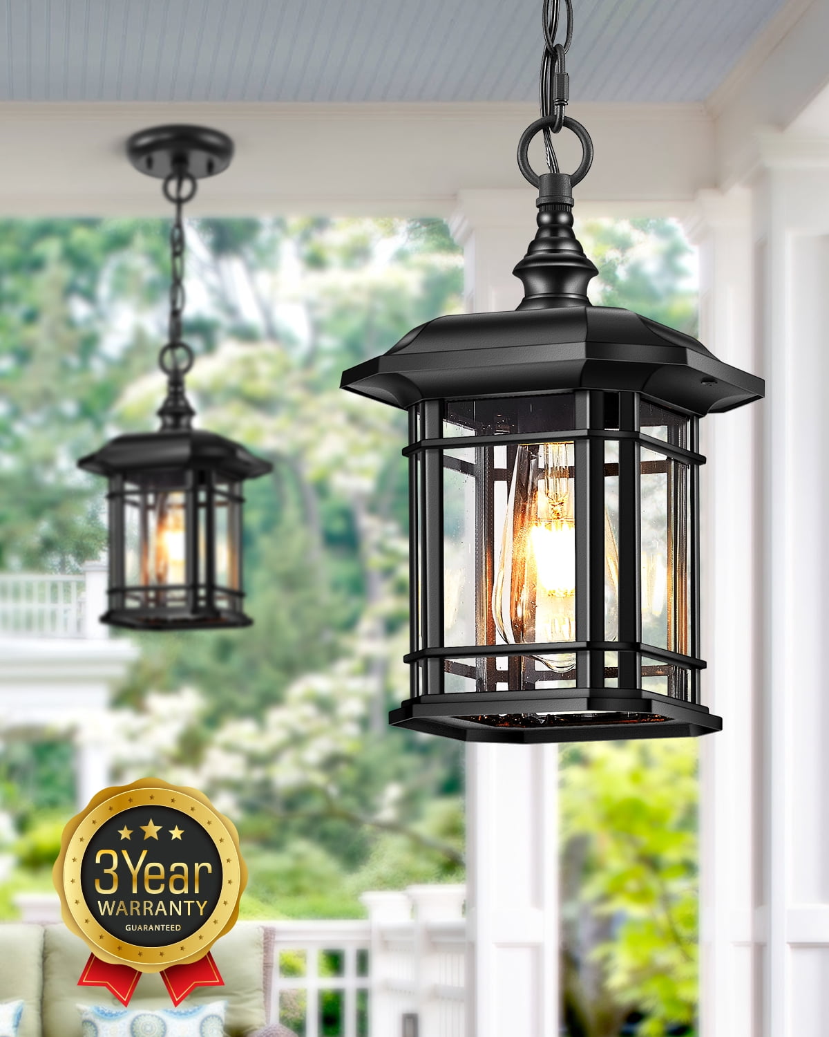 VIANIS Outdoor Pendant Light, White Hanging Outdoor Lights Fixtures, 1-Light Adjustable Outdoor Chandelier, Modern Outdoor Lantern for Porch, Entryway, Patio, Door with Tempered Seed Glass