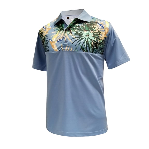 Monterey Club Men's Hummingbird Print Block Golf Polo Shirt #1543