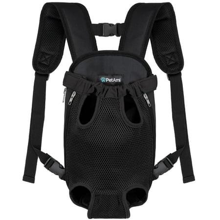 PetAmi Dog Carrier Backpack  Adjustable Dog Pet Cat Front Carrier Backpack | Ventilated Dog Chest Carrier for Hiking Camping Travel  Sling Bag for Small Medium Dog Cat Puppies  Large  12-16 lbs  Black