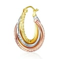 thumbnail image 5 of Wellingsale Ladies 14k Tri 3 Color Gold Polished Diamond Cut 5mm Crossover Elegant Hinged Hoop Earrings (20 x 16 mm), 5 of 7