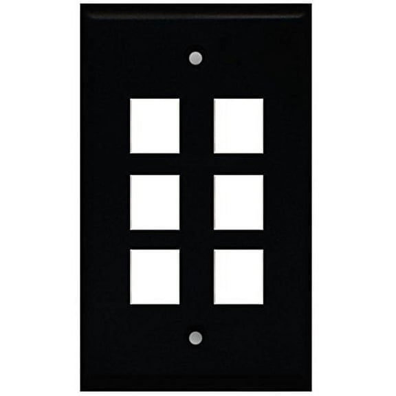 RiteAV Blank Wall Plate for Keystone Jacks - Black 1 Gang 6 Port