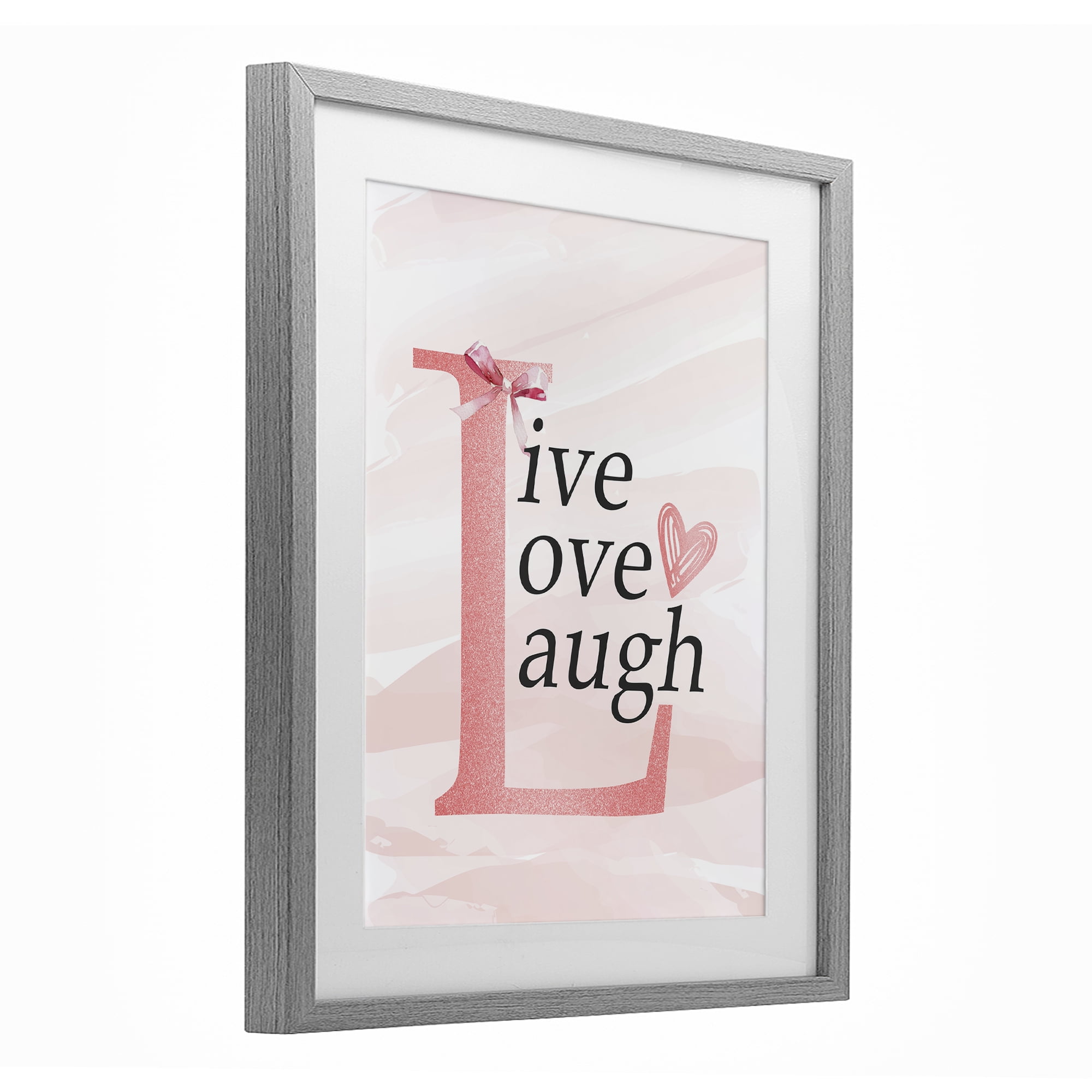 Live Love Laugh Pastel Gray Framed Print Under Glass, design by Kim Allen