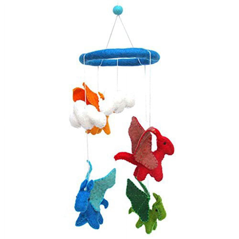 Global Groove Felt Dragon Baby Crib Mobile, with Felt Dragons and Clouds, 20-inch