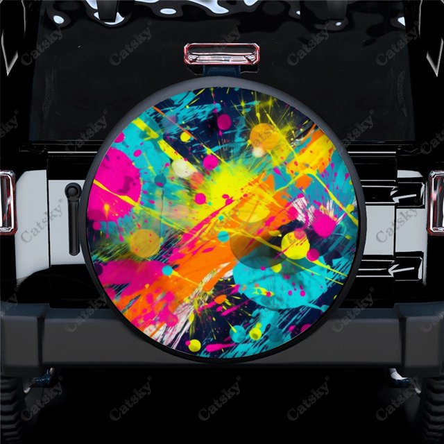 Colored Square Spiral Pattern Polyester Universal Spare Wheel Tire Cover Wheel Covers for Trailer RV SUV Truck Camper