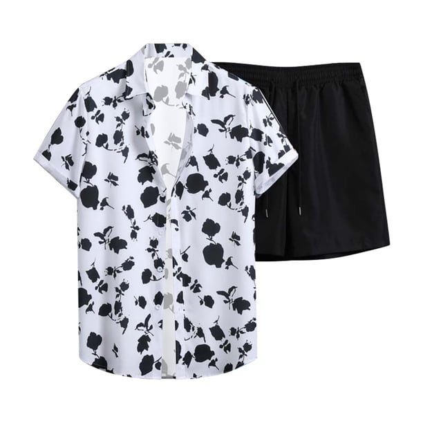Conjuntos cortos Cagnkofi para hombre, conjuntos de 2 piezas, chándales de verano, conjunto informal de camisa y pantalones cortos de manga corta con estampado de rayas y botones
