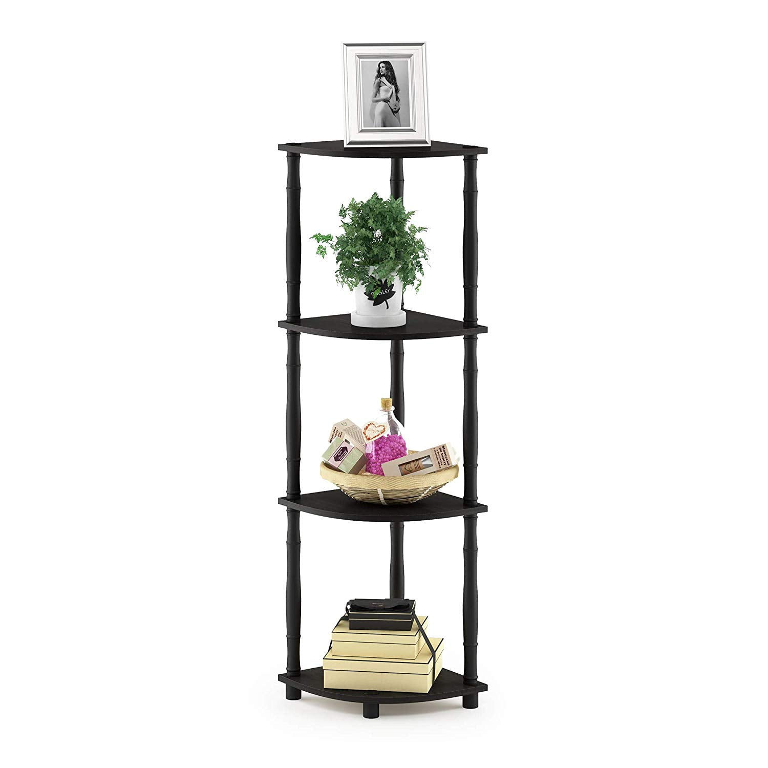 Furinno Turn-N-Tube 4-Tier Corner Display Rack Multipurpose Shelving Unit with Classic Tubes, Espresso/Black