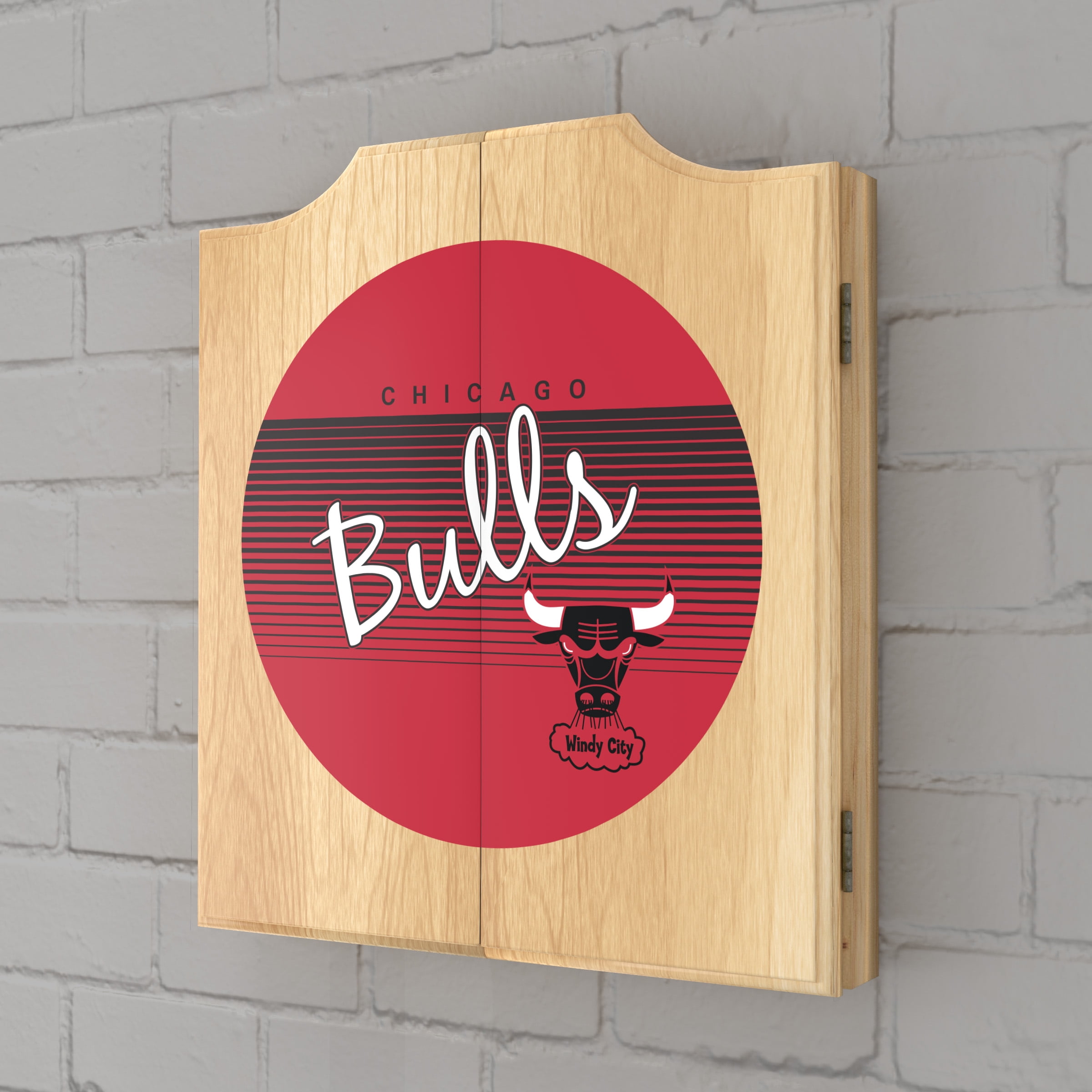 Chicago Bulls Hardwood Classics Dart Board Cabinet Set with 6 Steel Tip Darts