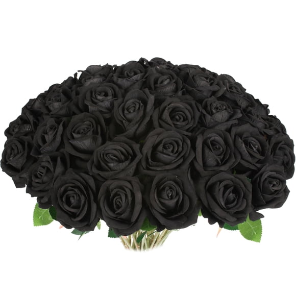 Flores artificiales Jefuzh de rosas negras falsas, 30 unidades, para Halloween