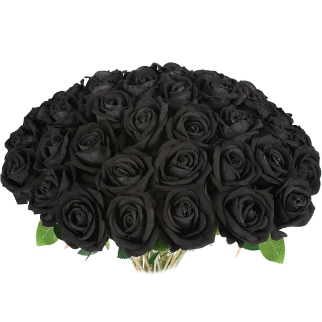 Flores artificiales Jefuzh de rosas negras falsas, 30 unidades, para Halloween