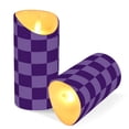 thumbnail image 3 of Purple Checked Pattern Flameless Candles 2 PCS with Remote Realistic Moving Flame LED Tapered Pillar Set for Home Decor, 3 of 7