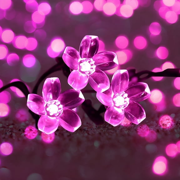 HIBIBUD 2026 New Solar Flower String Lights,Cherry Blossoms Solar Fairy Light,23Ft 50 Led Outdoor Waterproof String Lights for Christmas Tree,Home,Garden,Wedding,Patio,Party Decorations (Pink)