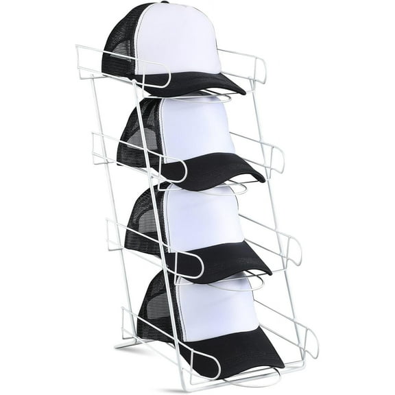 4 Tier Hat Display Stand Wire Countertop Hat Display Rack boutique Baseball Cap Rack for Retail, Table Top , Bedroom, Entryway(White)