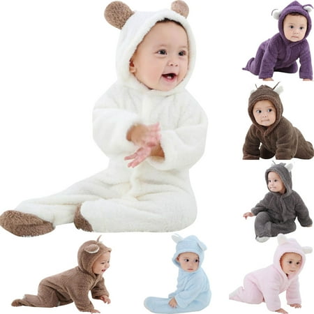 

Baby Girls Boys Romper Hoodies coral fleece Jumpsuit Bodysuit Bunny Ears Infant Newborn Toddle Outfits