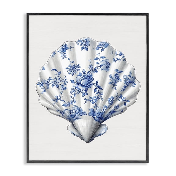 Funky Toile Seashell Black Framed Giclee Art, design by Lettered and Lined