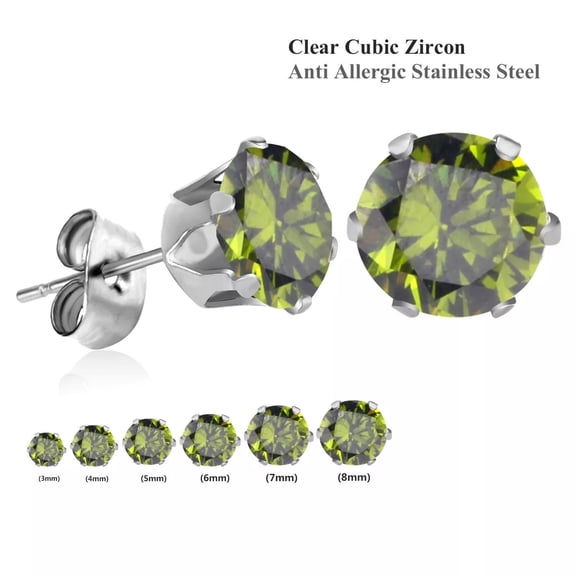Stainless Steel Stud Earrings Cubic Zircon Round Men Women 4/5/6/8Mm E23