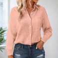 thumbnail image 2 of Godom Womens Cotton Linen Button Down Shirt 2025 Fall Winter Casual Long Sleeve Solid Color Shirts Loose Work Tops with Pockets, 2 of 7