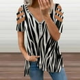 thumbnail image 2 of Zebra Black White Animal Print Womens Summer V Neck Zipper Top Short Sleeve T Shirt Off Shoulder Top Casual Classy Loose Shirts, 2 of 7