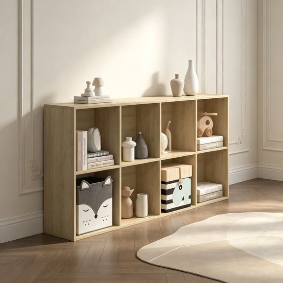 8 Cube Storage Organizer, Wooden Cube Shelves with Closed Back Panel, Reversible Bookcase, Cube Closet Organizer for Home Living Room Office Bedroom Study Hallway