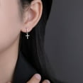thumbnail image 3 of Solid 925 Sterling Silver Cross Hoop Earrings for Women Teens Small CZ Hoop Earrings Huggie Drop, 3 of 7