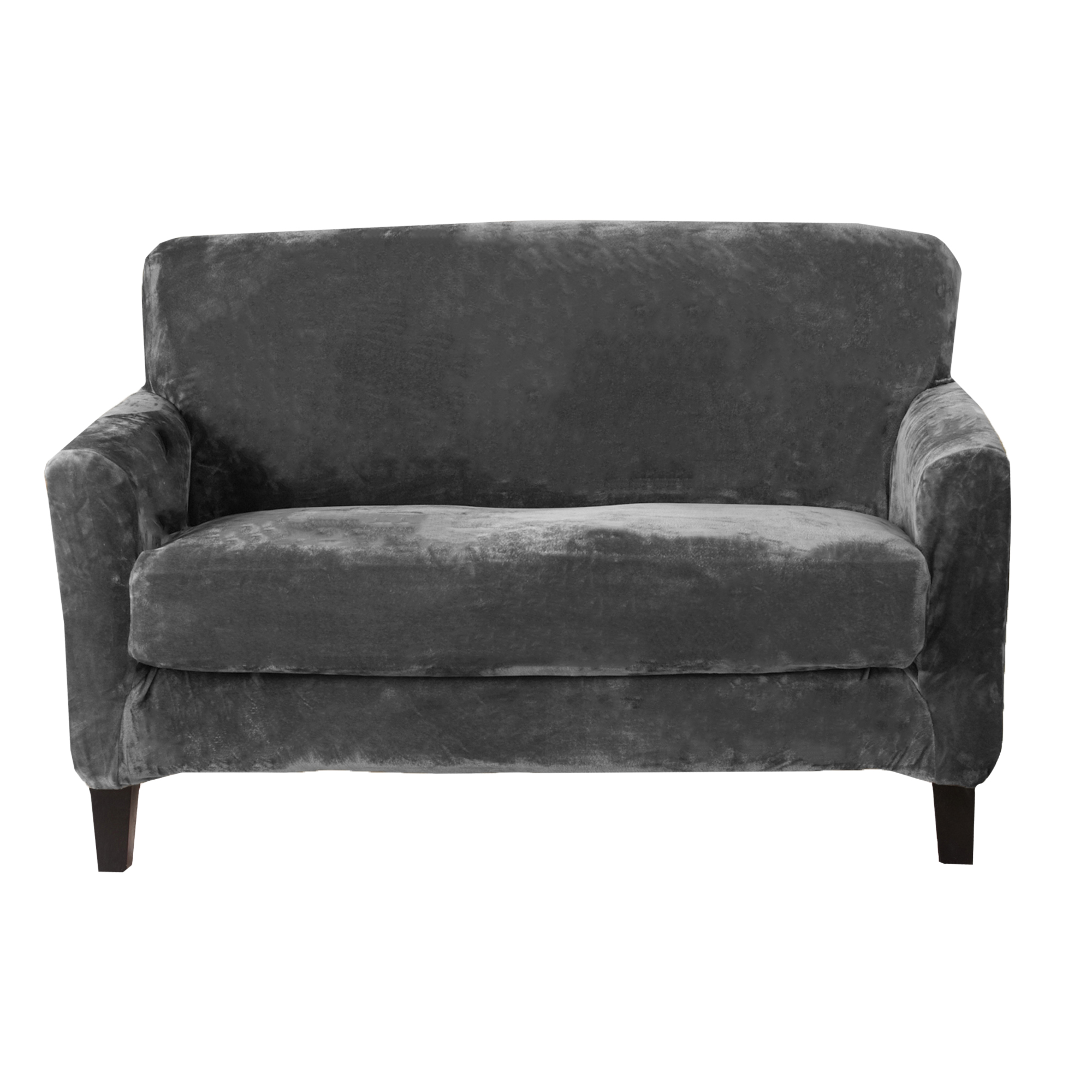 Great Bay Home 2Piece Velvet Plush Solid Loveseat Stretch Slipcover