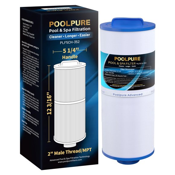 POOLPURE 5CH-352 Spa Filter Replaces PPM35SC-F2M, Marquis Spa 20042, 20092, 70-0240, 370-0242, 370-0243, Filbur FC-0196, 2" Male Thread/MPT
