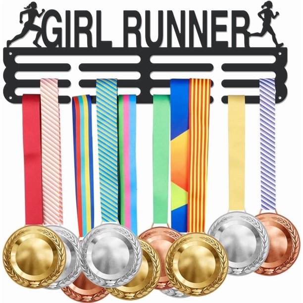 Soporte para medallas de niña corriendo, colgador para exhibir medallas de ejercicio, ganchos de hierro para medallas