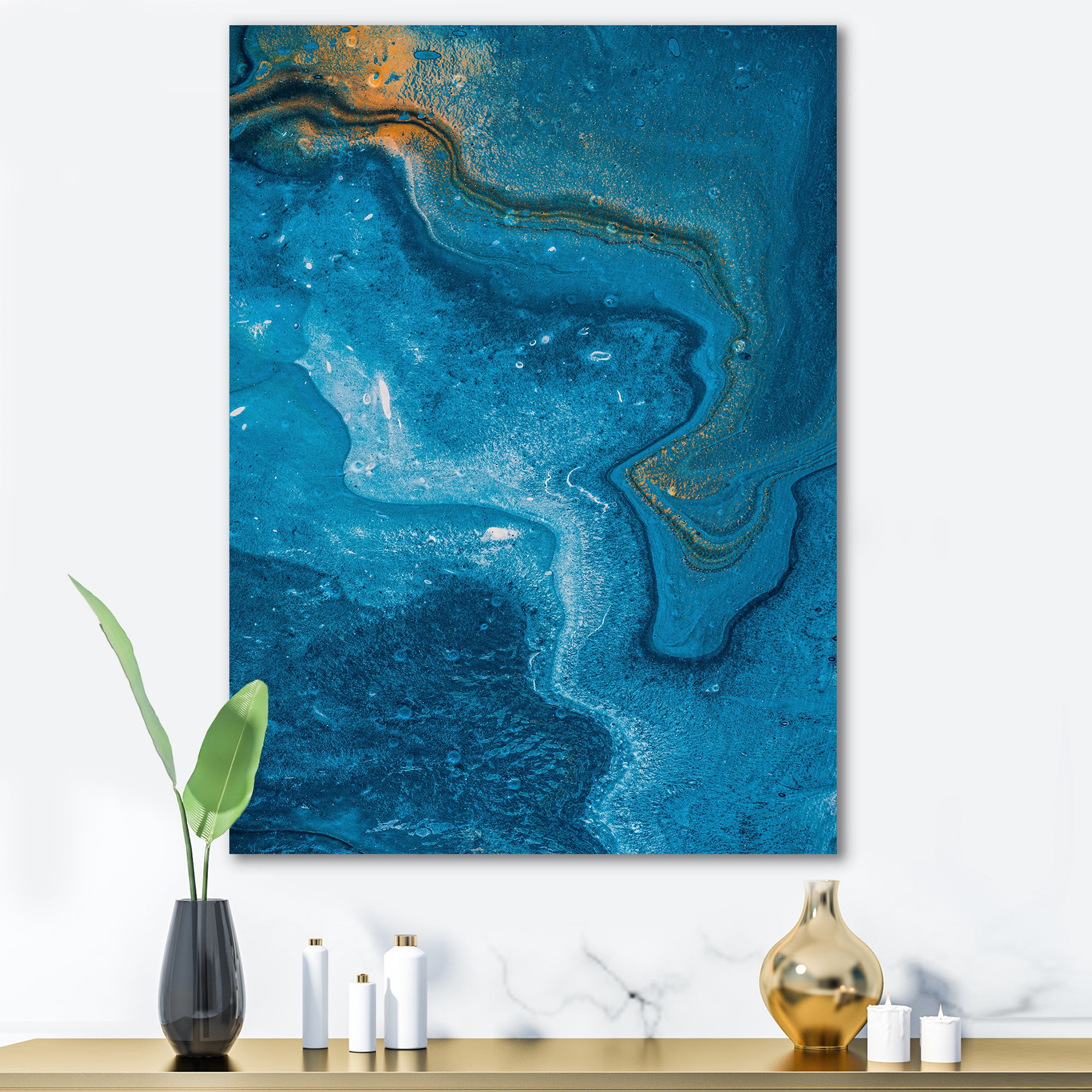 Designart ' Abstract Blue Marble Composition II ' Modern Canvas Wall Art Print
