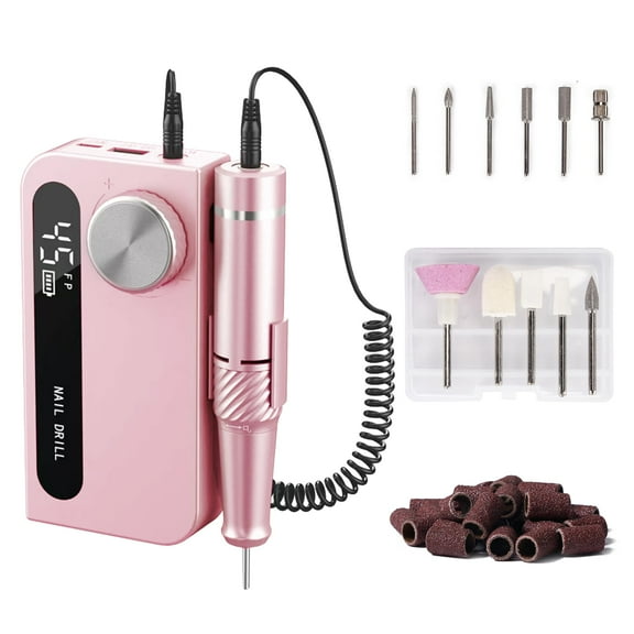 Professional Electric Nail Drill File,Cordless Portable Nail Drill 45000 RPM, Rechargeable Nail Drill Machine for Acrylic Nails Gel Polishing,Nail Kit for Manicure Salon Home(Pink)