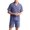 Dark Blue, variant on ZVNAΖH Men's Button Down Pajama Set, Short Sleeve Notch Collar Top with Pocket and Elastic Waist Shorts, Contrast Piping Summer Sleepwear, L-3XL