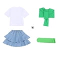 thumbnail image 4 of Xdegoge 4 Pcs Girls Summer Outfits Short Sleeve Tee Ruffle Denim Skirt Shawl and Socks Matching Sets Casual Cute Back to School Set for 3-16 Years, 4 of 9