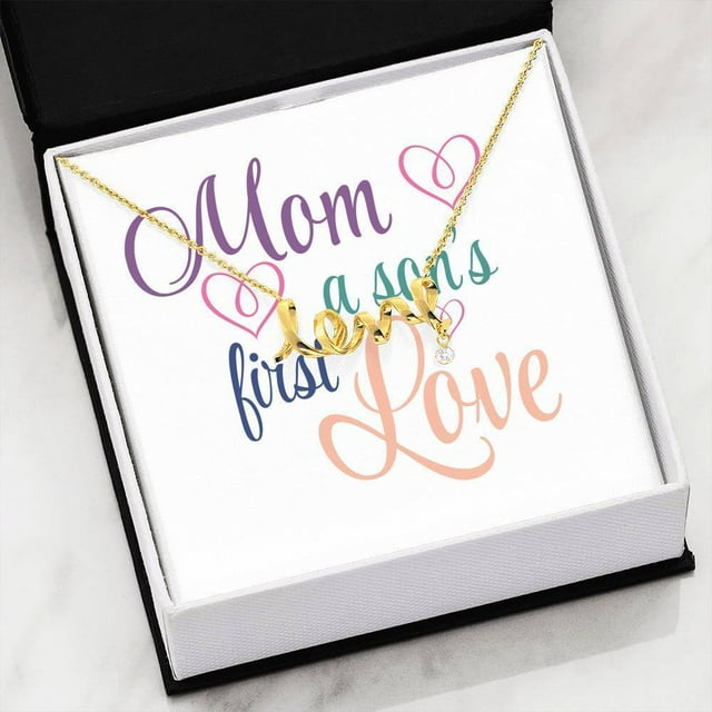 Mom a Son's First Love Scripted Love Pendant Necklace Message Card