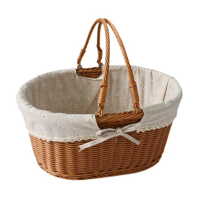 Cesta de picnic de imitación de ratán, cesta de frutas, cesta rural con asa, ligera para picnic Estilo D