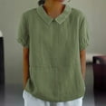 thumbnail image 2 of Yubnlvae Women’S Summer Solid Color Cotton & Linen Top, Women's Summer Solid Color Cotton And Linen Topclearance! Solid, Round Neck, Army Green, L, 2 of 9