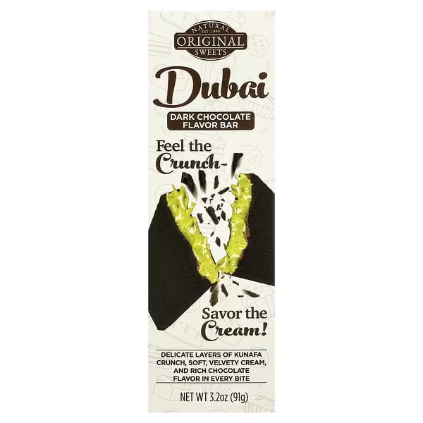 Original Natural Sweets , Barre de Chocolat Noir de Dubaï, 3.2 oz (91 g)