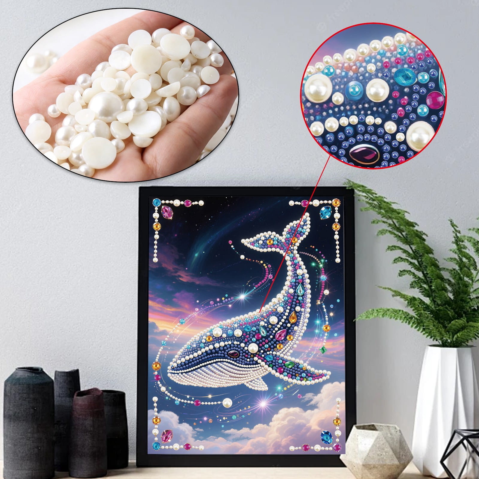 FLOPESN DIY Gemstone Pearl Diamond Art Painting Kit Unframed, 9.84X13.78in, Colourful Canvas Holiday Present Home Wall Decor Unframed-Whale-1